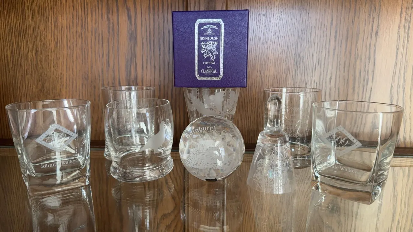 Edinburgh Crystal and Johnnie Walker Etched Glassware