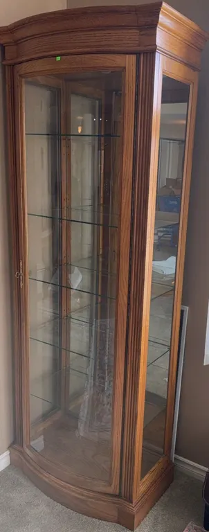 Oak and Glass Curio Display Cabinet with Five Glass Shelves