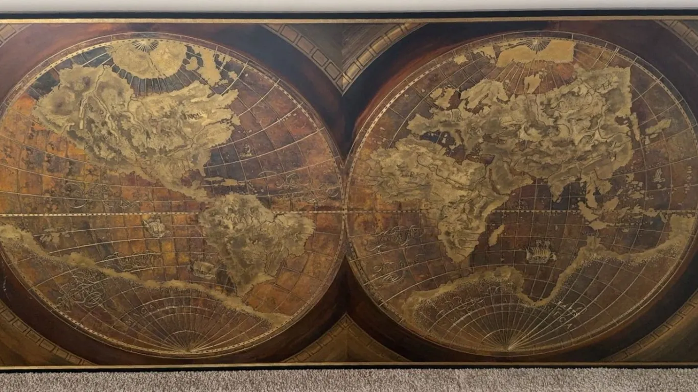 Framed World Map Print with Dual Hemisphere Design