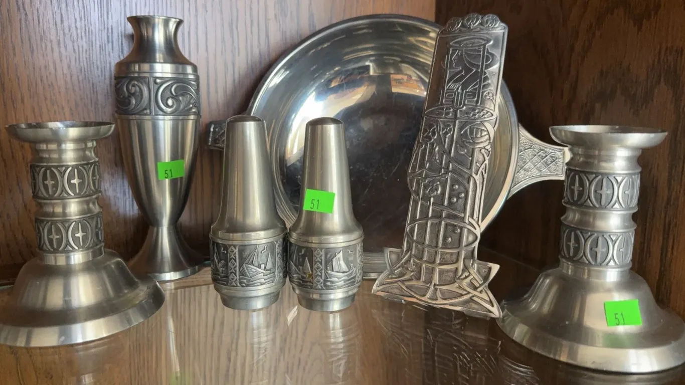 Norwegian Pewter Tableware Collection with Embossed Designs