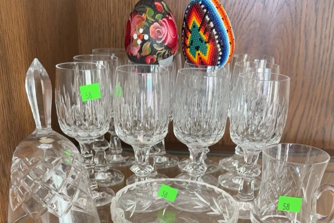 Crystal Bell, Cut Crystal Glassware, Beaded Egg, and Painted Egg Group