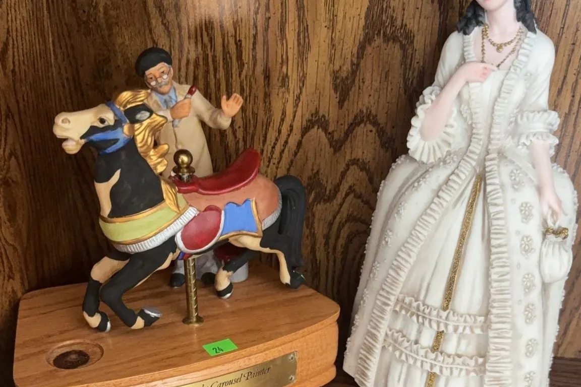 Barney Illions Carousel Painter Tribute Music Box and Italian Porcelain Figurine