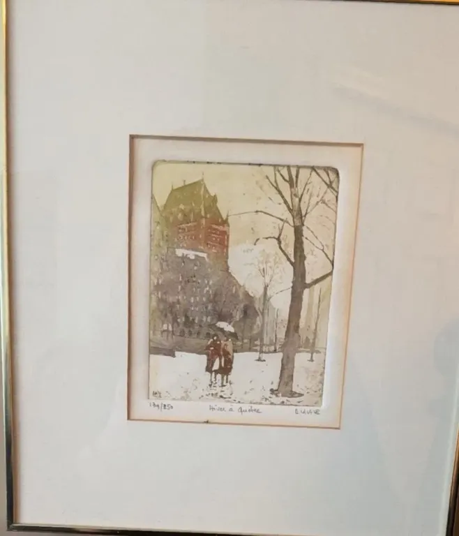 Alain Lacaze Etching "Hiver à Québec" 129/250 Signed and Framed