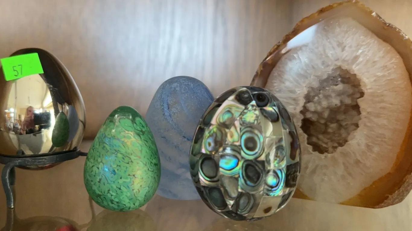 Decorative Egg Figurines and Geode Slice