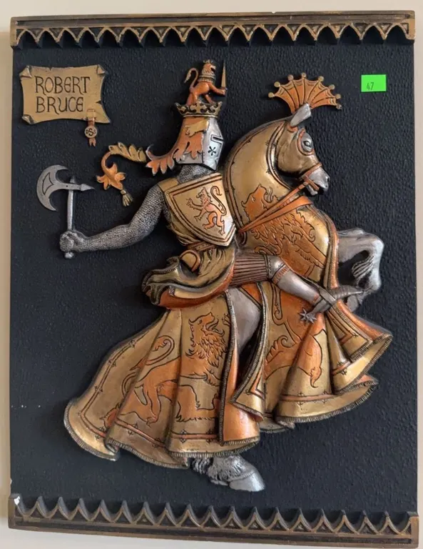 Cast Metal Relief Plaque Depicting Robert Bruce on Horseback