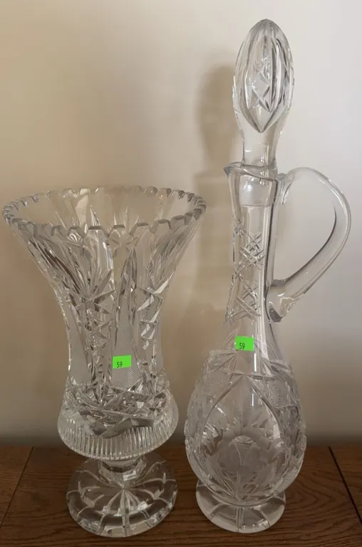 Cut Glass Crystal Vase and Decanter with Stopper