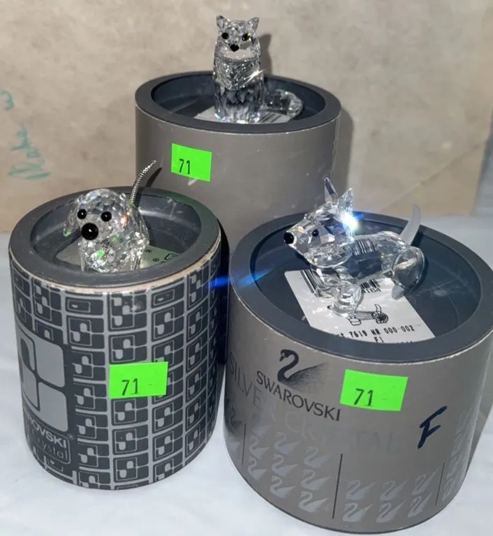 Swarovski Crystal Figurines Trio with Original Round Boxes