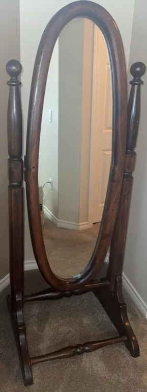 Wooden Cheval Oval Standing Mirror with Turned Posts
