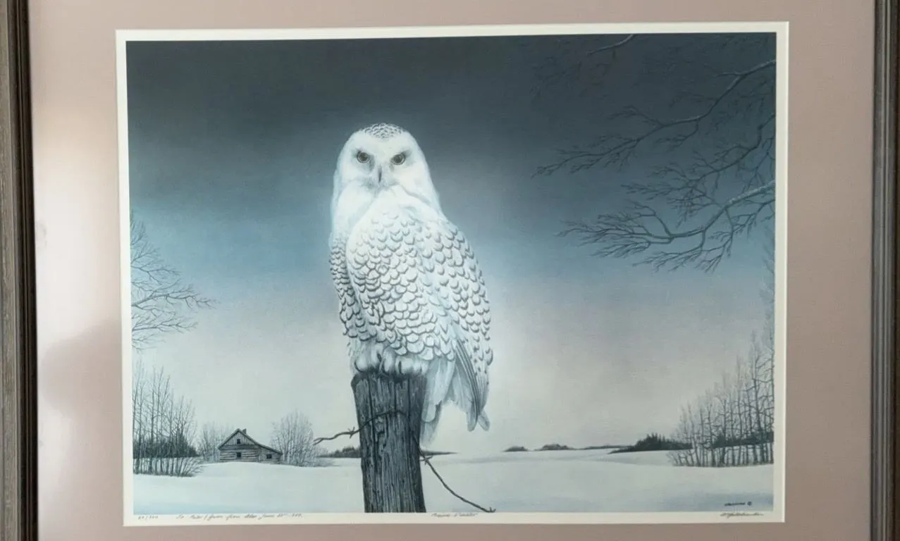 Signed Limited Edition Prairie Visitor Snowy Owl Print by G.H. Halliburton