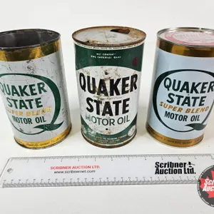 OIL CAN Combo (3) : Quaker State (All Measures : 6-1/2"H x 4"Dia)