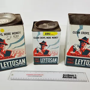 Vintage Leytosan Fungicide Tins (3) (Largest Measures : 8"H x 6"W x 6"D)