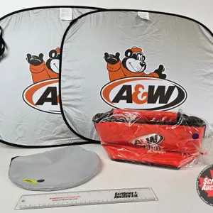 A&W Collapsible Sun Shades (2) w/ Soft Side Cooler (Sun Shade Measures : 23"H x 28"W)