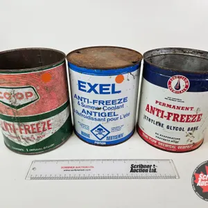 Vintage Anti-Freezes Cans (3) : - CO-OP - Zero-Flow - Exel (All Measures : 8"H x 7"Dia)