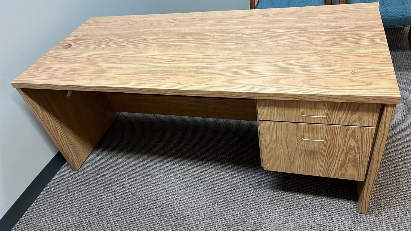 Office Desk, 72”x32”, oak finish, pedestal drawer