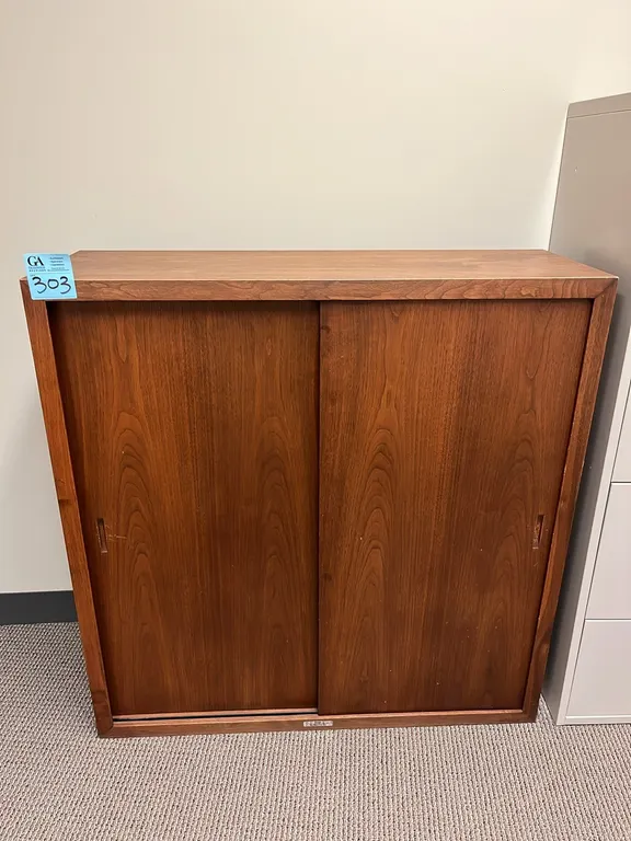 Wood Office Storage Cabinet Credenza, 2 sliding doors, 2 adjustable shelves, 41”x14”x42”