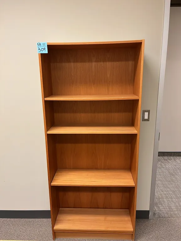 4-Shelf Bookcase 31.5”x11.5”x72”, light cherry oak finish
