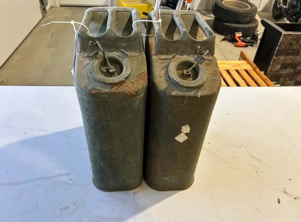 (2) Vintage Military Style Metal Fuel Cans