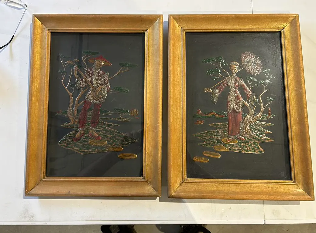 (2) Asia Themed Embossed Art Pieces