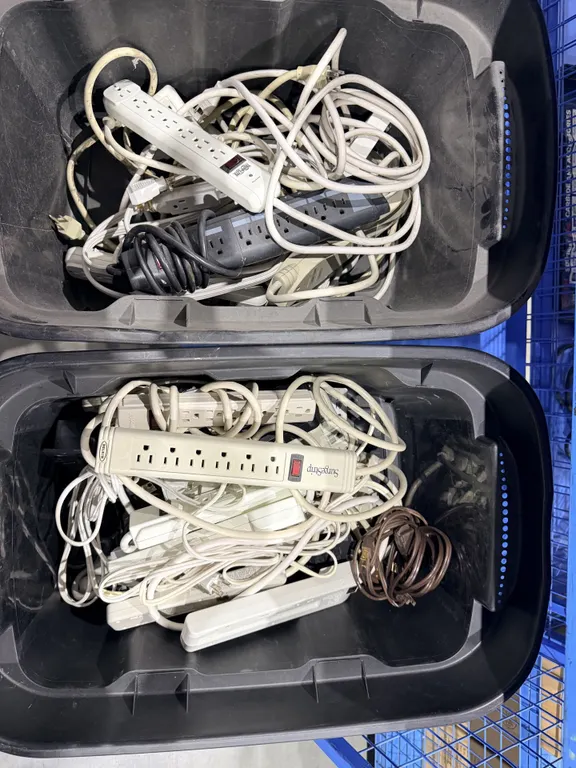 Lot of (2) Plastic Totes and Asst. Power Bars.