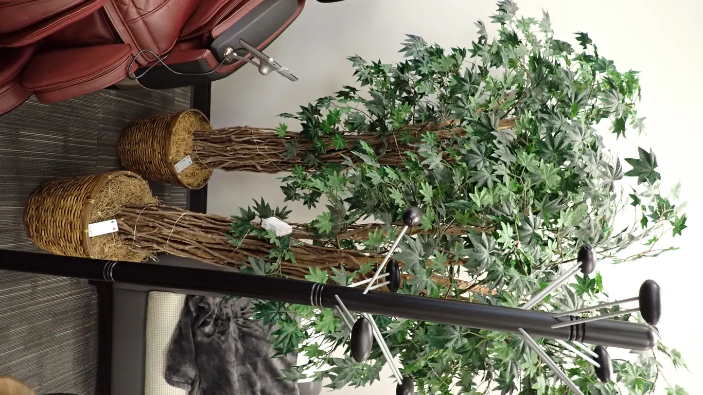 Lot of (2) Potted Artificial Trees and Coat Tree.