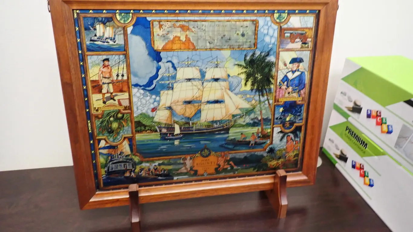 Framed Stained Glass HMS Bounty.