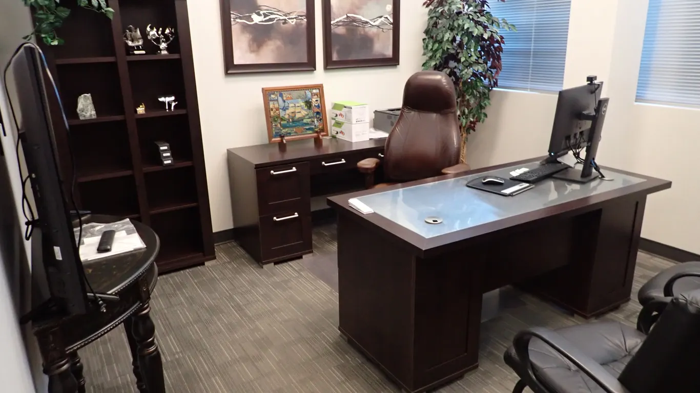 Lot of Executive Double Pedestal Desk, Modified Credenza, Bookcase and (3) Modified Credenzas.