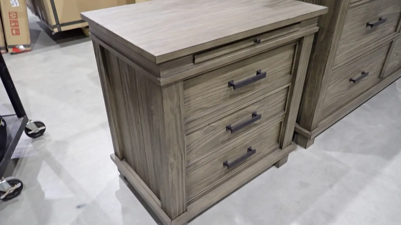 Lot of (2) A-America Glacier Point Transitional Rustic Gray Iron Nightstands-NEW IN BOX.