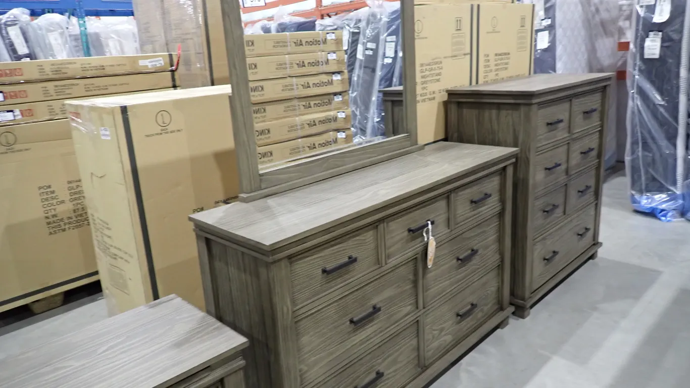 A-America Glacier Point Transitional Rustic Gray Iron Dresser & Mirror-DISPLAY.