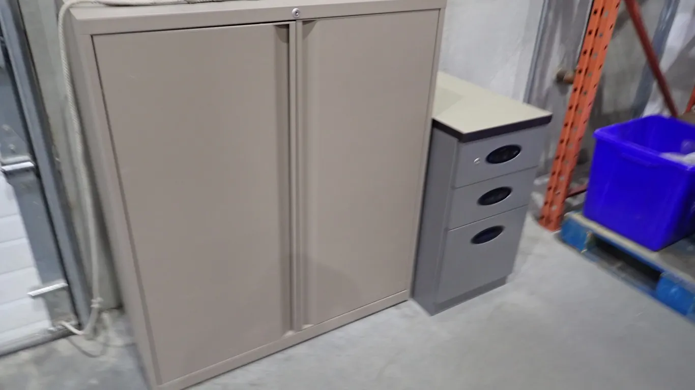 Lot of 2-door Storage Cabinet and 3-drawer Pedestal Cabinet.