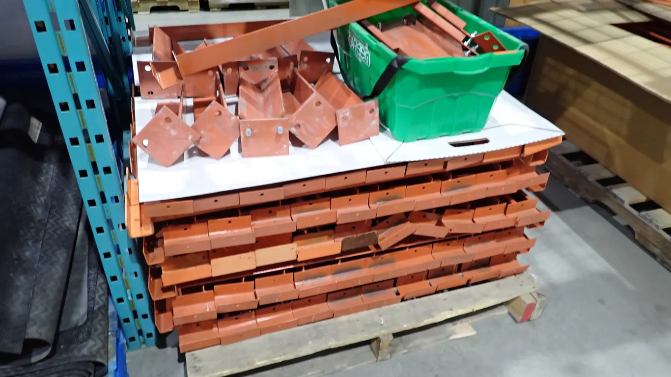 Lot of Approx. (92) 42" Pallet Racking Crossbraces and Floor Mount Bumper Guards.