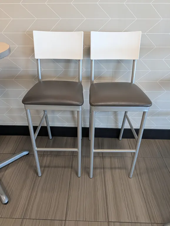 2 Bar Stools Metal Framed with White Vinyl Seats - Group Extension