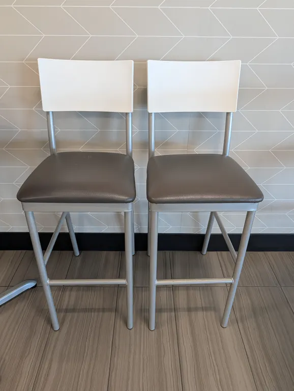 2 Bar Stools Metal Framed with White Vinyl Seats - Group Extension