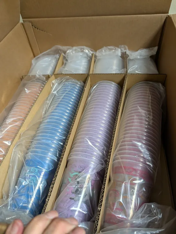 Box of New Assorted Cups, Box Full of Straws