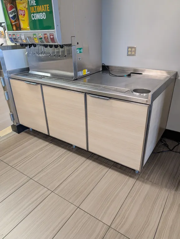 Duke Beverage Counter with Drain Trough - Model # SUB-BD-72-LM - 72" x 38" x 35" (Soda Machine Not I
