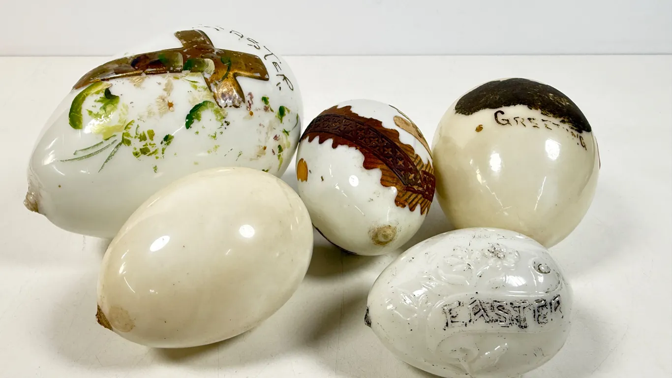 Antique Hand-Blown Milk Glass Easter Egg Collection