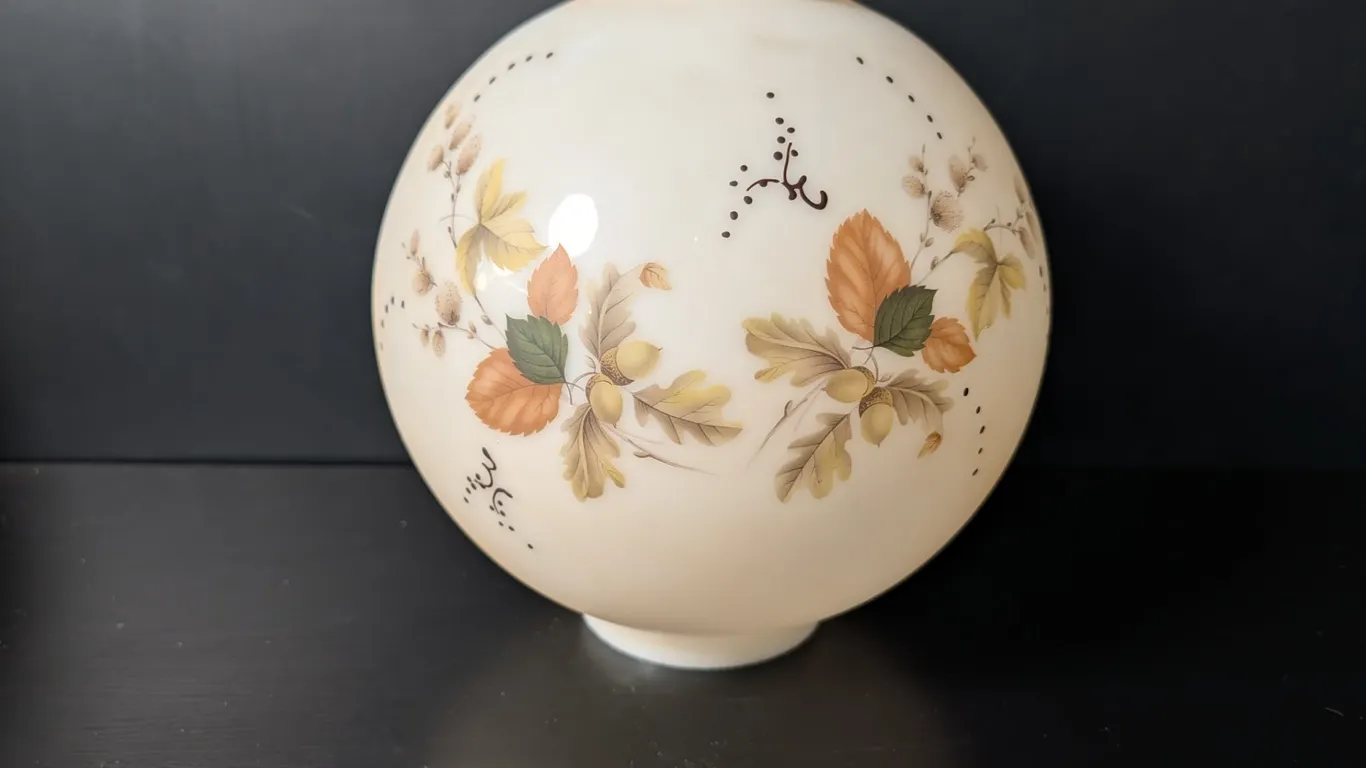 Vintage Milk Glass GWTW Lamp Shade with Hand-Painted Acorns