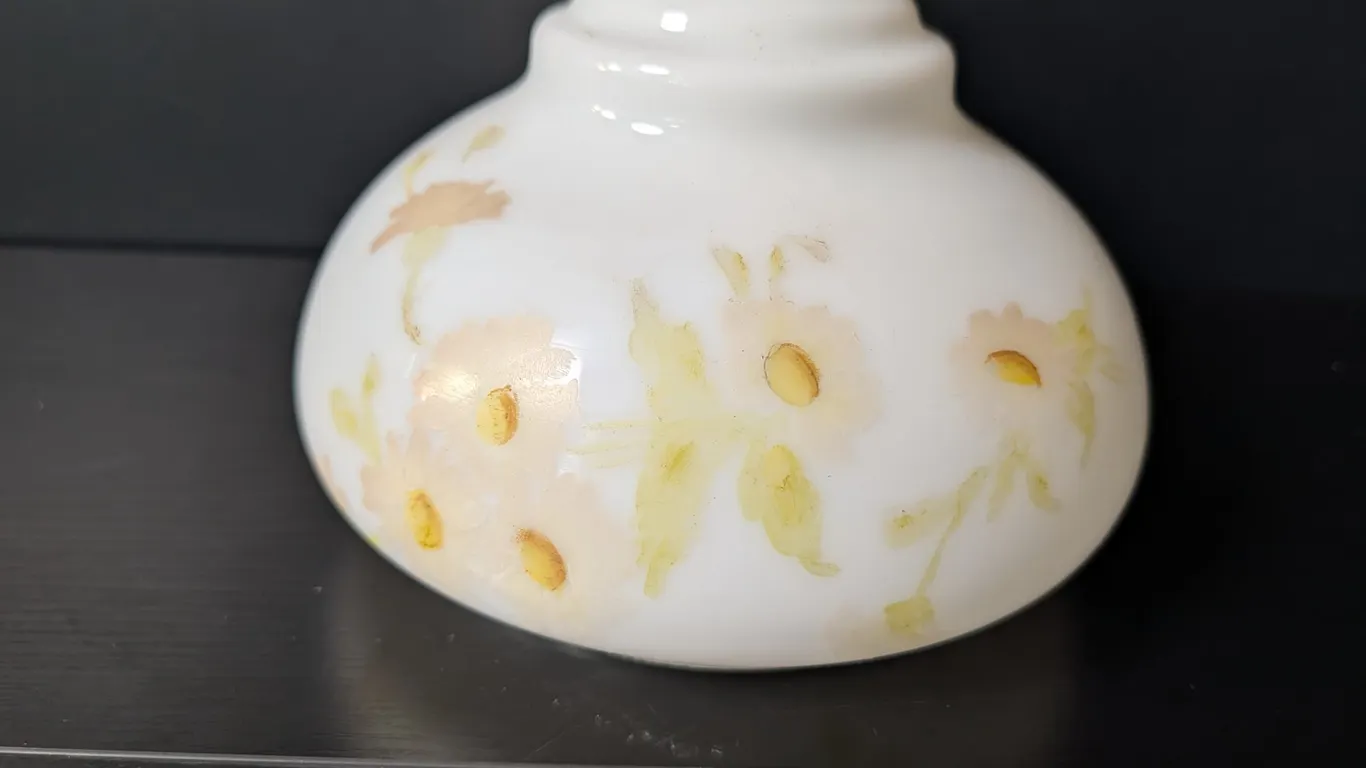 Vintage White Glass Floral Painted Lamp Shade