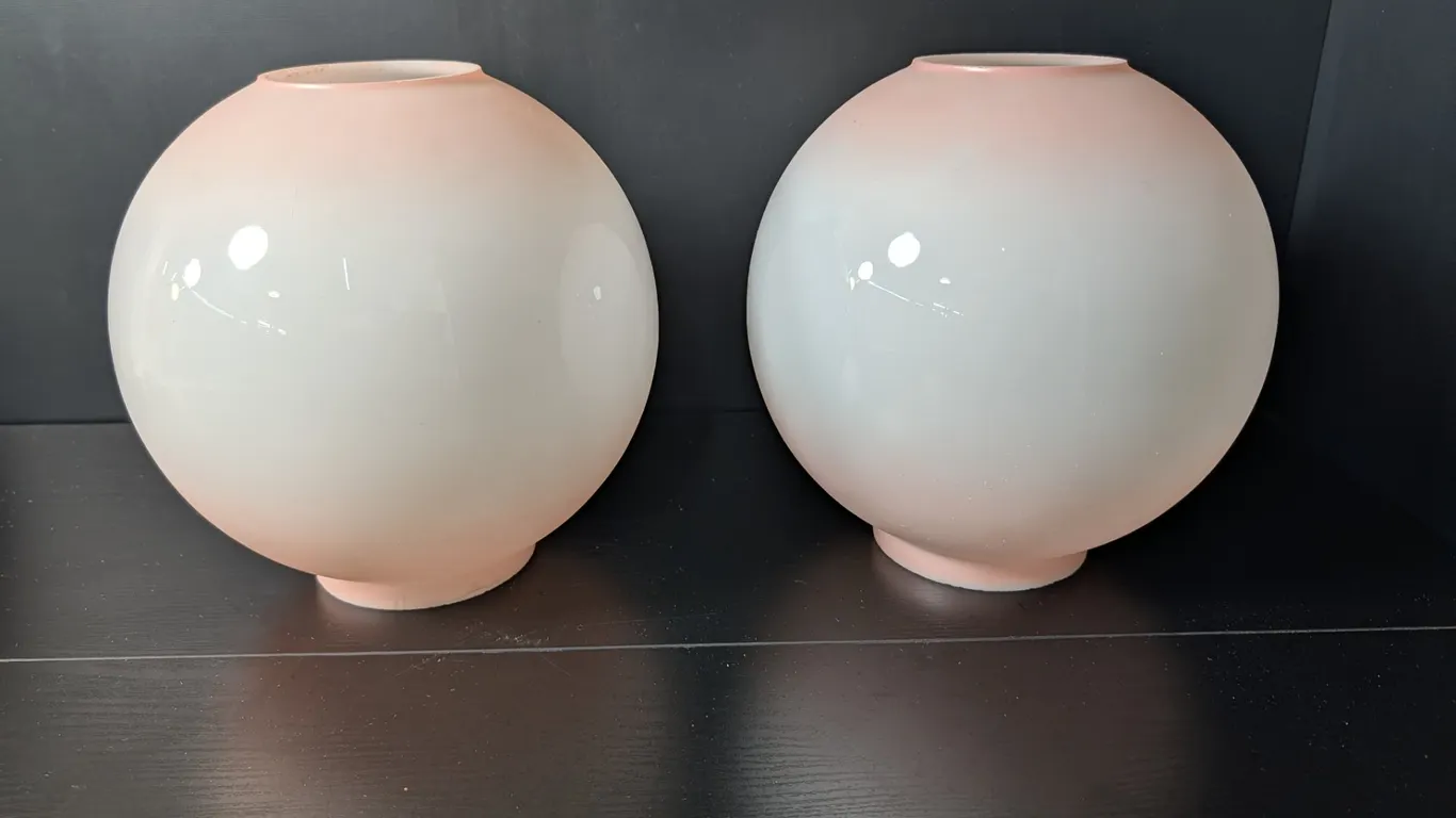 Pair of Vintage Pink and White Ombre Glass Lamp Globes