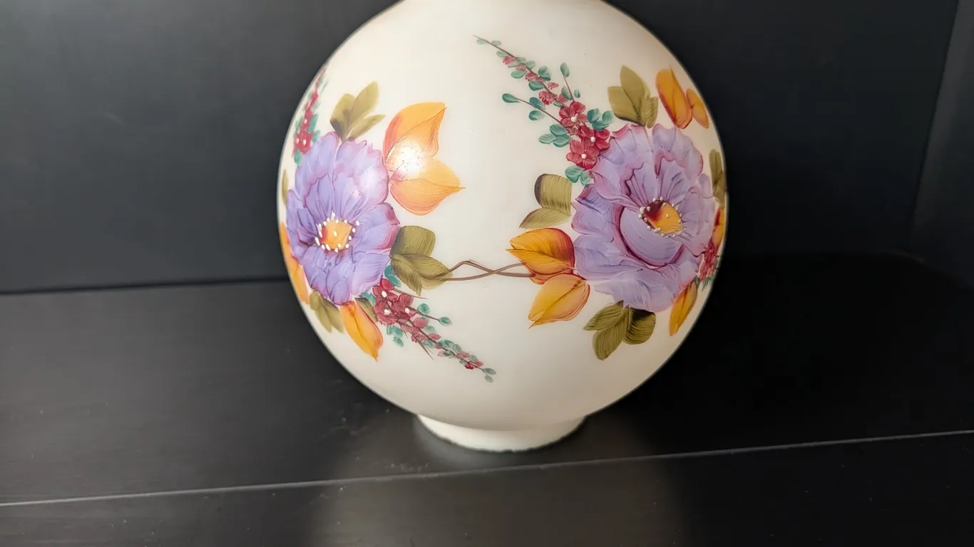 Vintage Hand-Painted Floral Milk Glass Lamp Globe