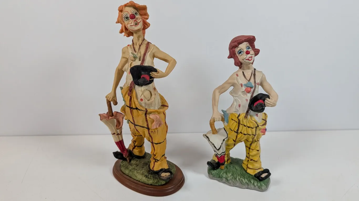 Pair of Hobo Clown Figurines