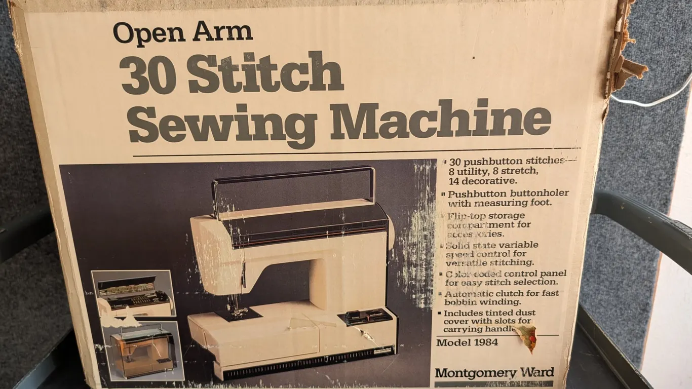 Montgomery Ward Model 1984 30-Stitch Open Arm Sewing Machine with Case and Manual