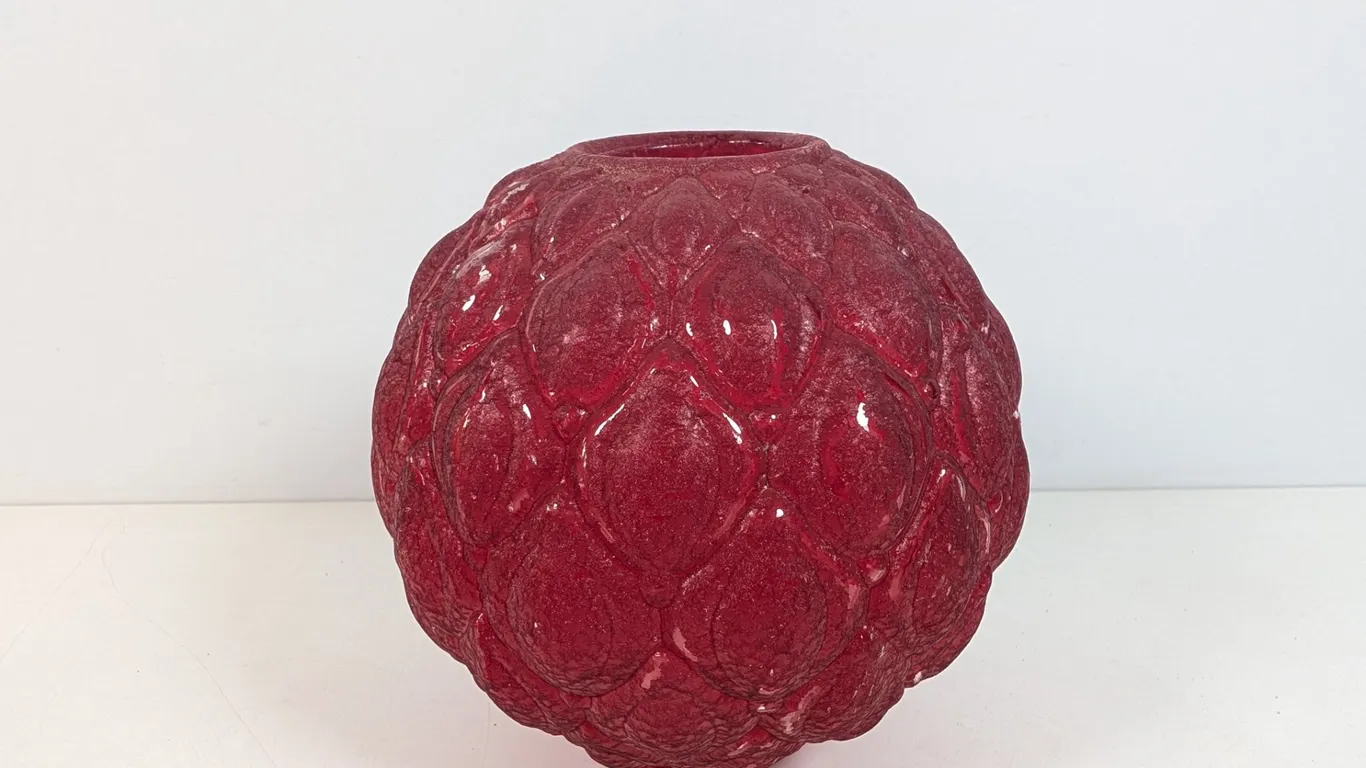 Vintage Red Art Glass Textured Globe Lampshade