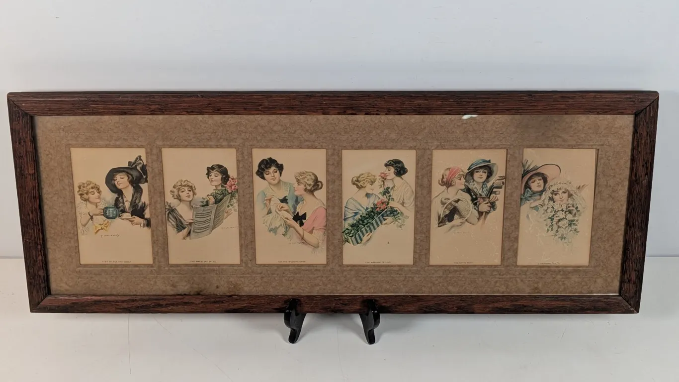 Antique T. Francis Frazetta Prints in Wood Frame