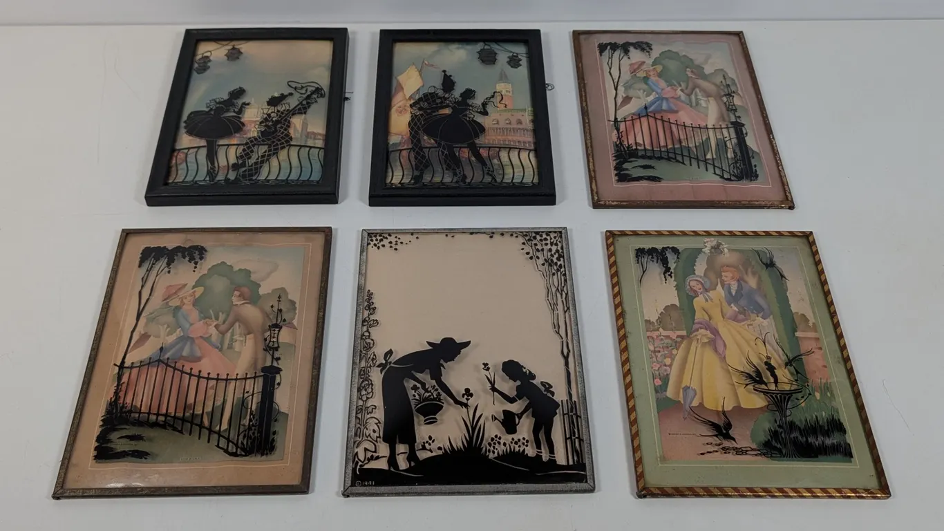 Collection of Vintage Framed Silhouettes and Reverse Painted Artworks