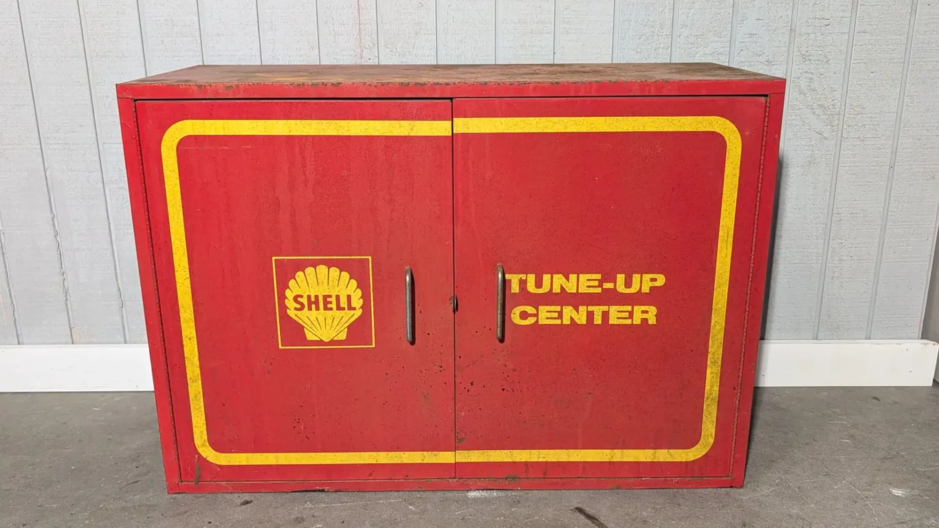 Vintage Shell Tune-Up Center Metal Cabinet