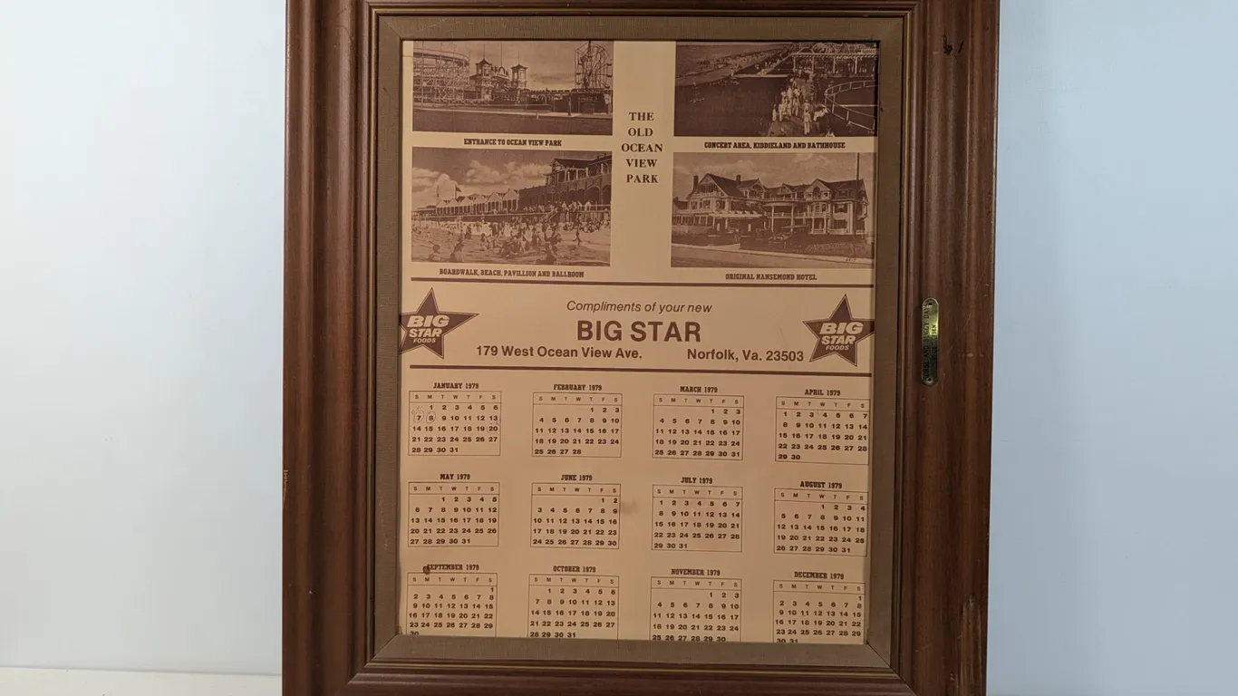 Vintage 1979 Big Star Old Ocean View Park Calendar with "Horse and Buggy Days" Plaque