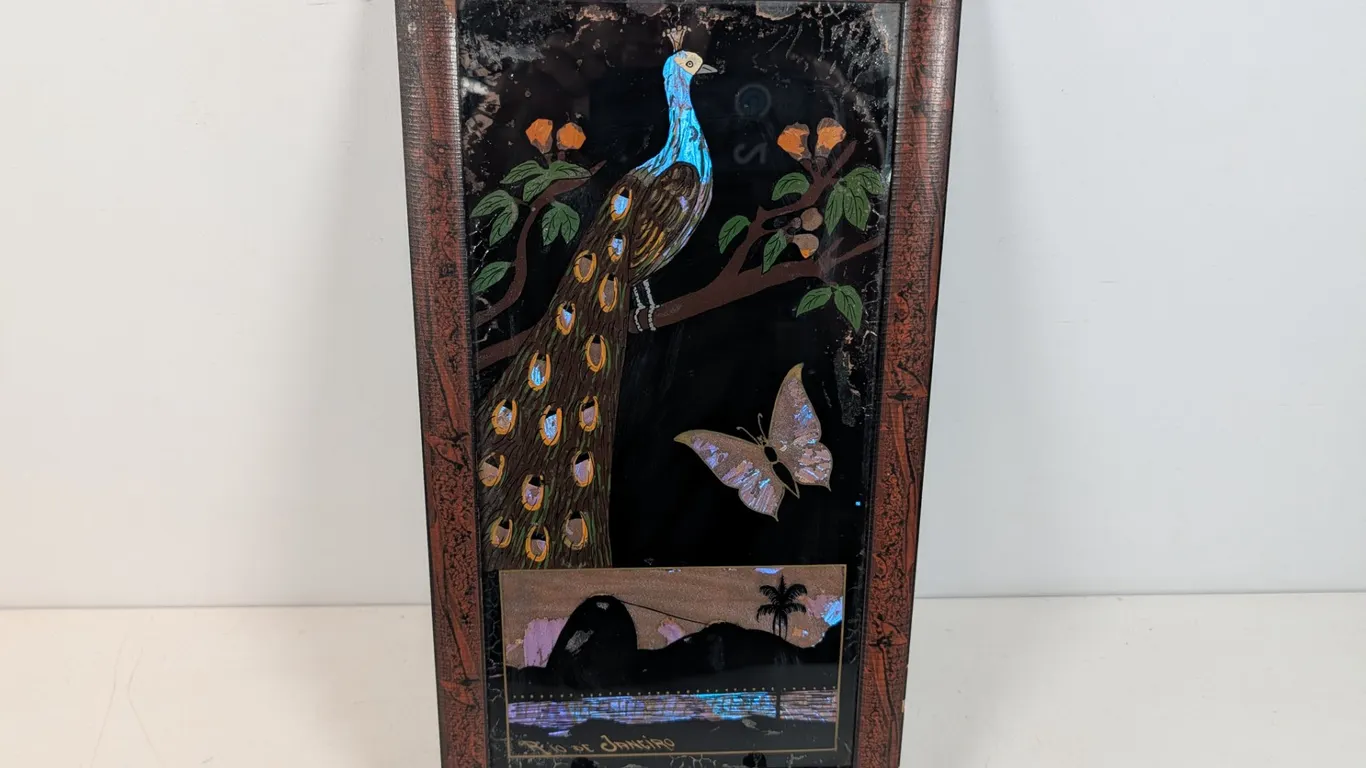 Brazilian Butterfly Wing Art Framed Peacock Piece