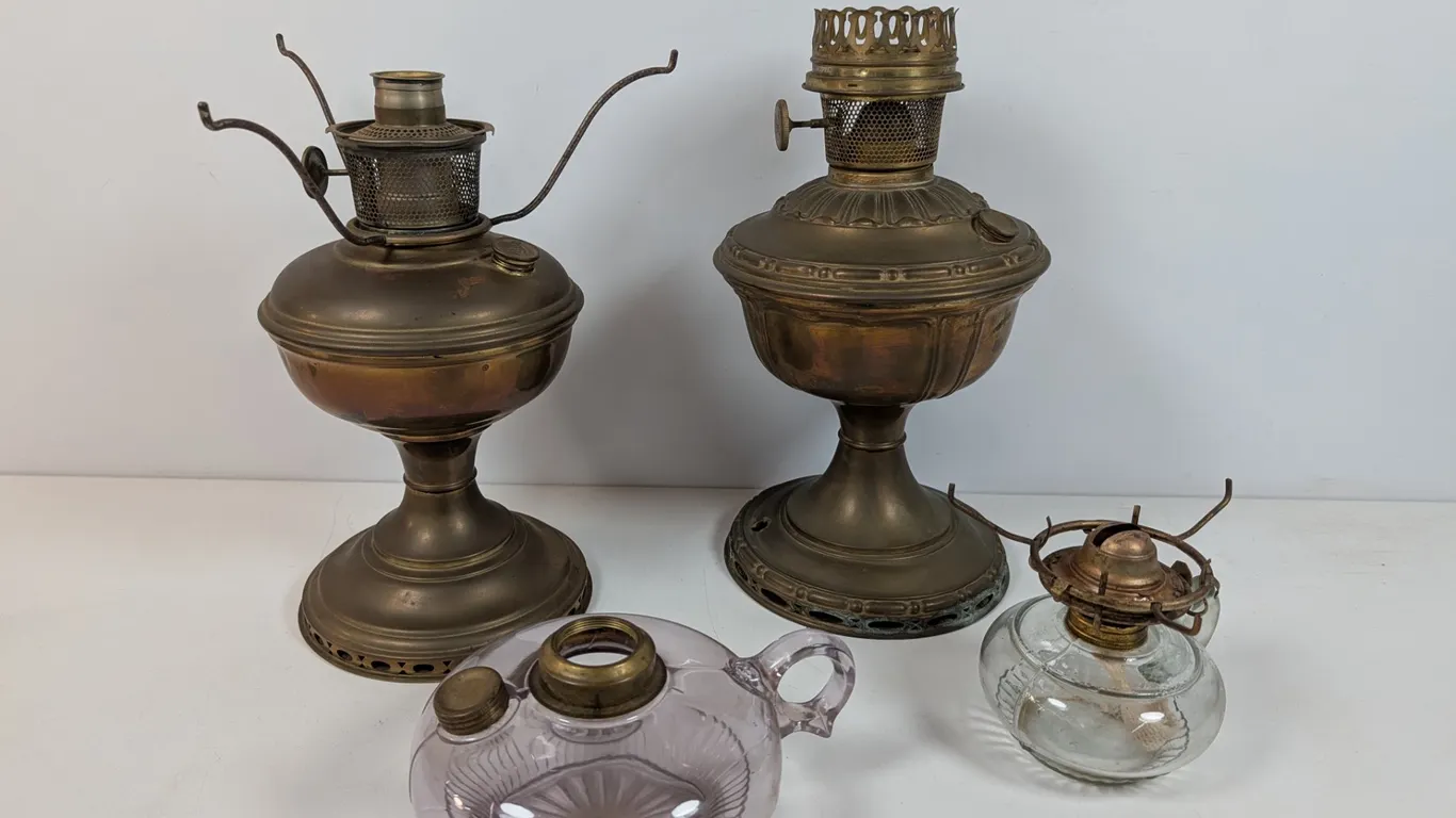 Vintage Rayo and Aladdin Kerosene Lamps with Purple Glass Font