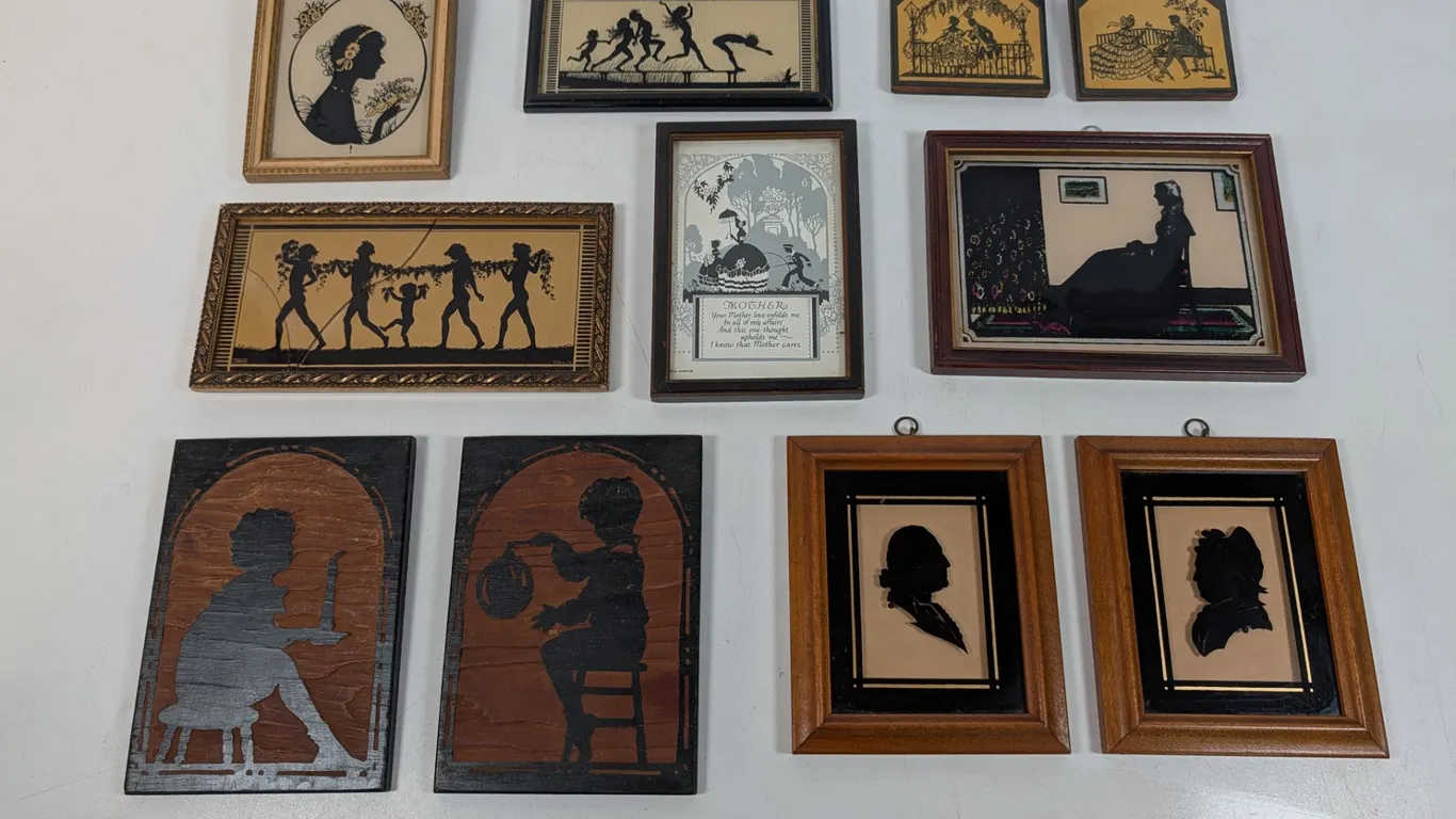 Collection of 10 Vintage Silhouettes and Framed Art
