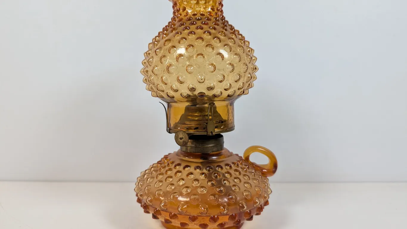 Vintage Amber Glass Hobnail Kerosene Lamp